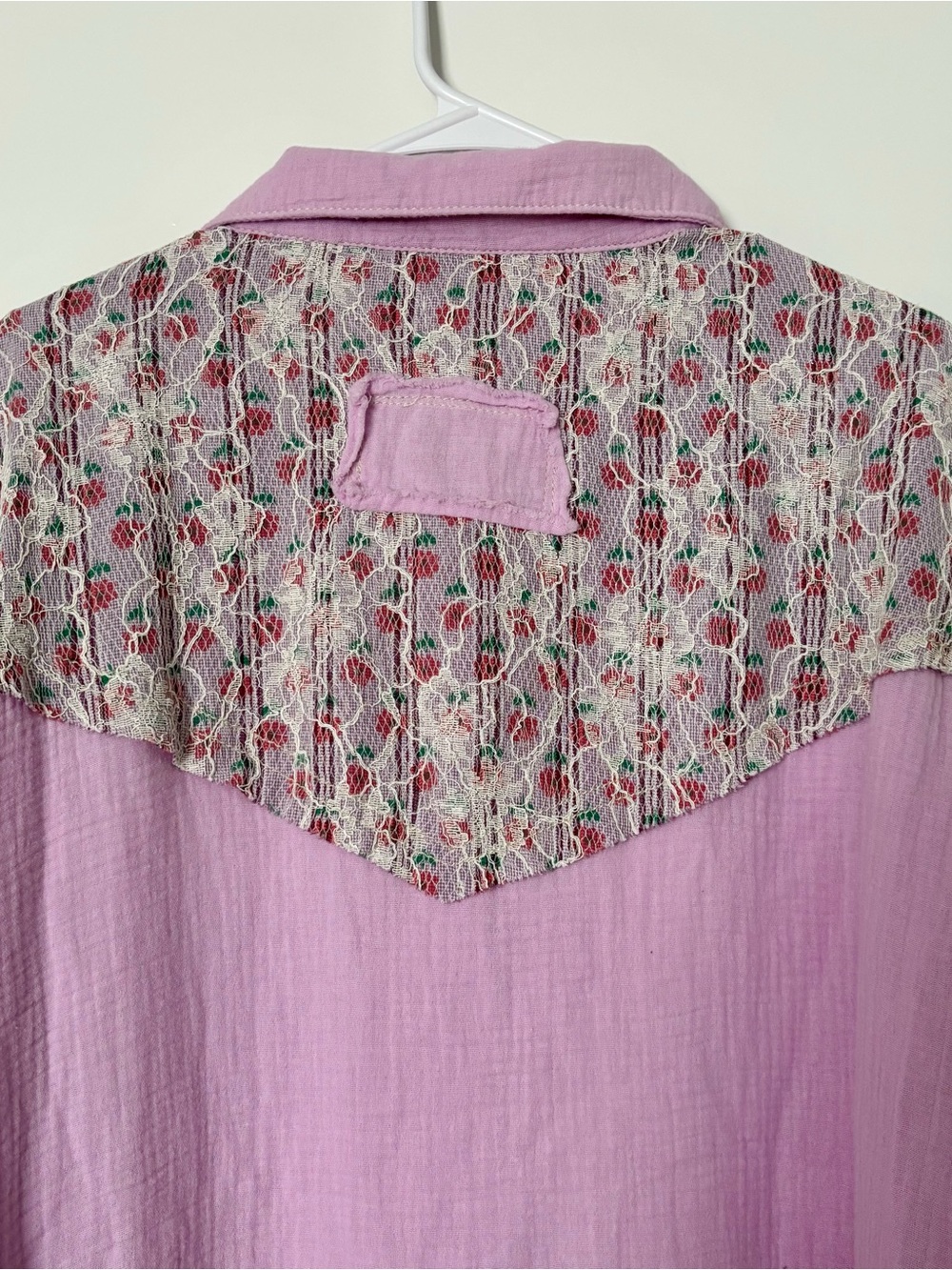 POL Lavender Patchwork Button-Front Shacket with Cream Sleeves - Picture 4 of 10
